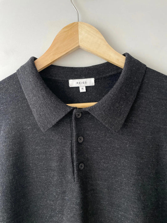 Men’s Reiss Premium Wool Long Sleeve Knitted Polo Top - XLarge - 1892