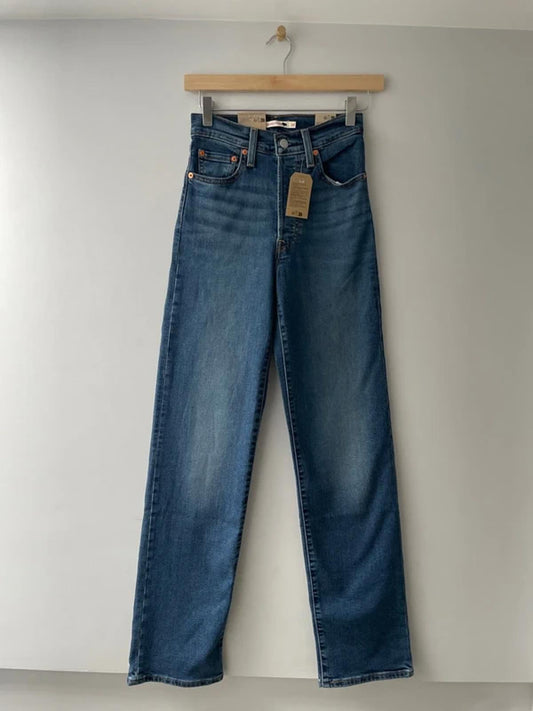 Women’s Levi’s High Waisted Ribcage Straight Fit Jeans In Navy - W24/L32 - 2922