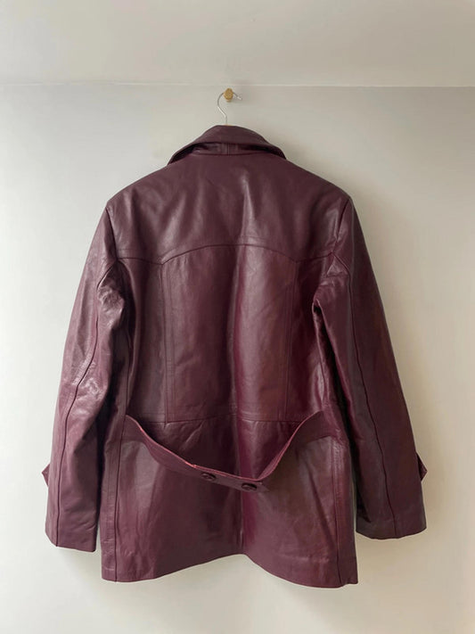 Men’s Infinity Premium Leather Peacoat Jacket In Burgundy - Medium - 2498