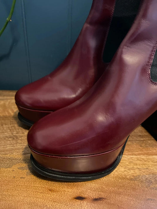 Women’s & Other Stories Premium Leather Platform Boots In Cherry Red - UK8 -2553