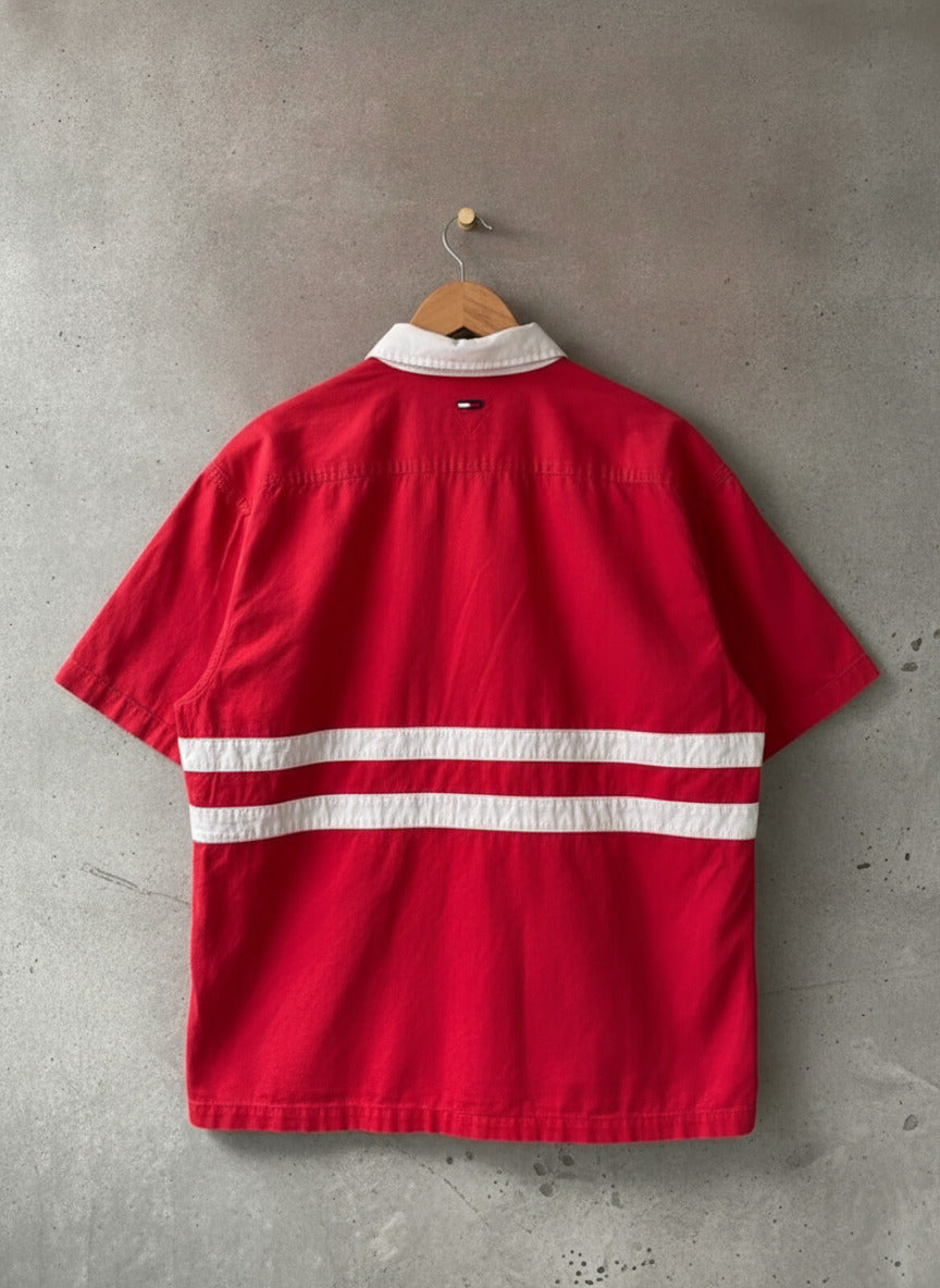 Men’s Tommy Hilfiger oversized short sleeve rugby polo top in red - xlarge -3425