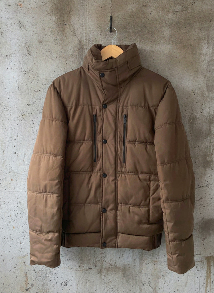 Men’s Zara Hooded Padded Puffer Jacket In Brown - Small - 2495