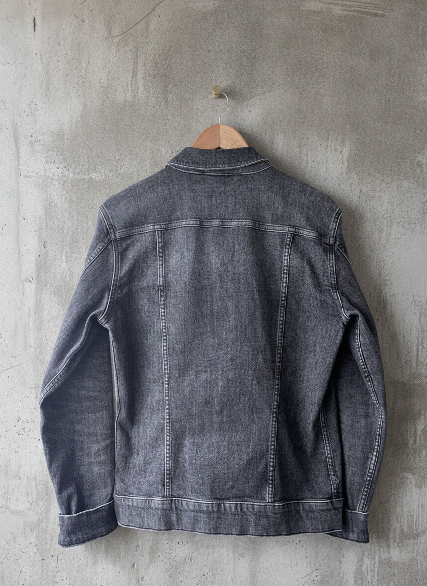 Men's Allsaints Denim Trucker Jacket Coat In Washed Black - Small - 2132