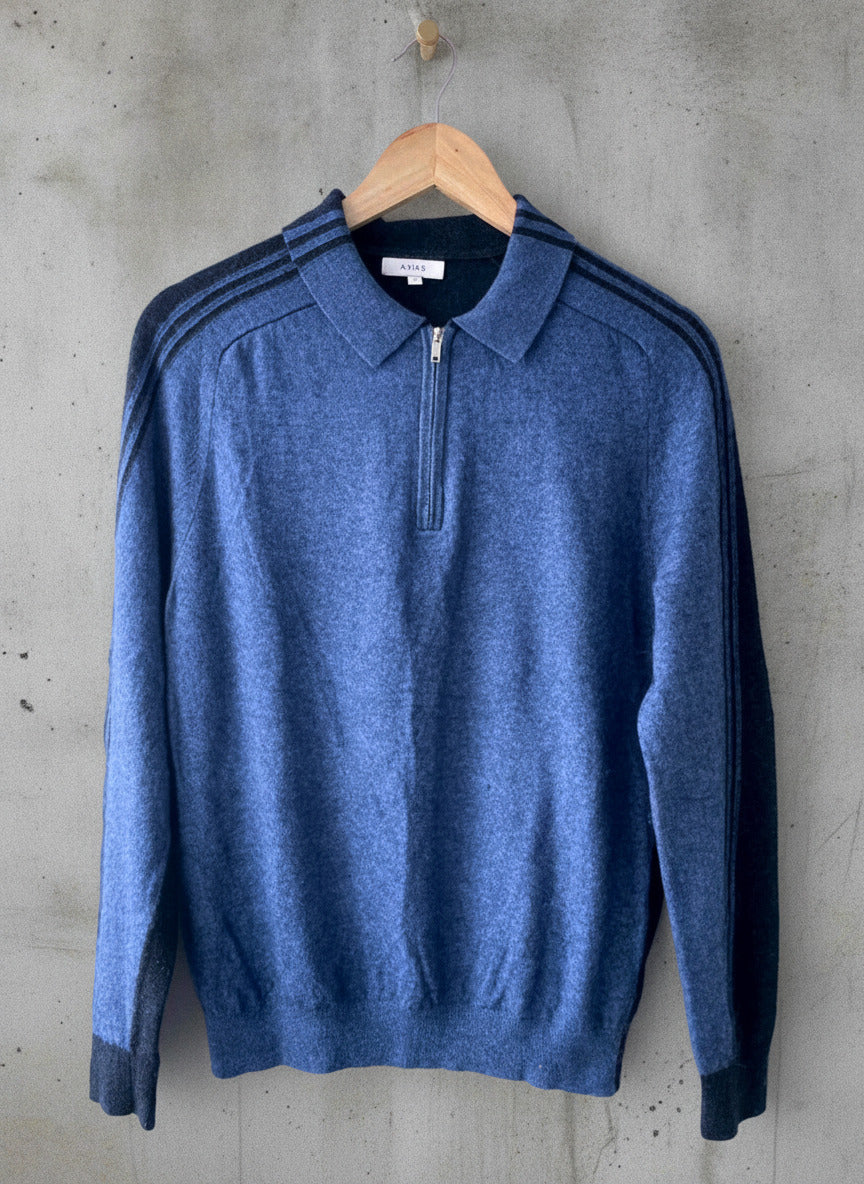 Men’s Reiss Wool Blend Knitted Long Sleeve Polo Top In Navy - Small - 1578