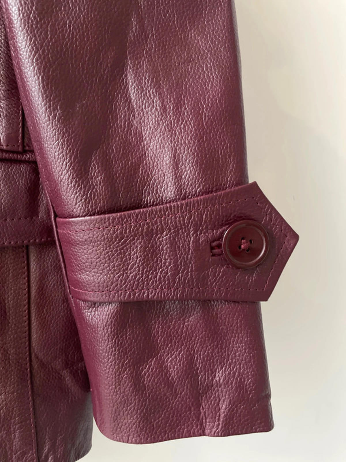 Men’s Infinity Premium Leather Peacoat Jacket In Burgundy - Medium - 2498