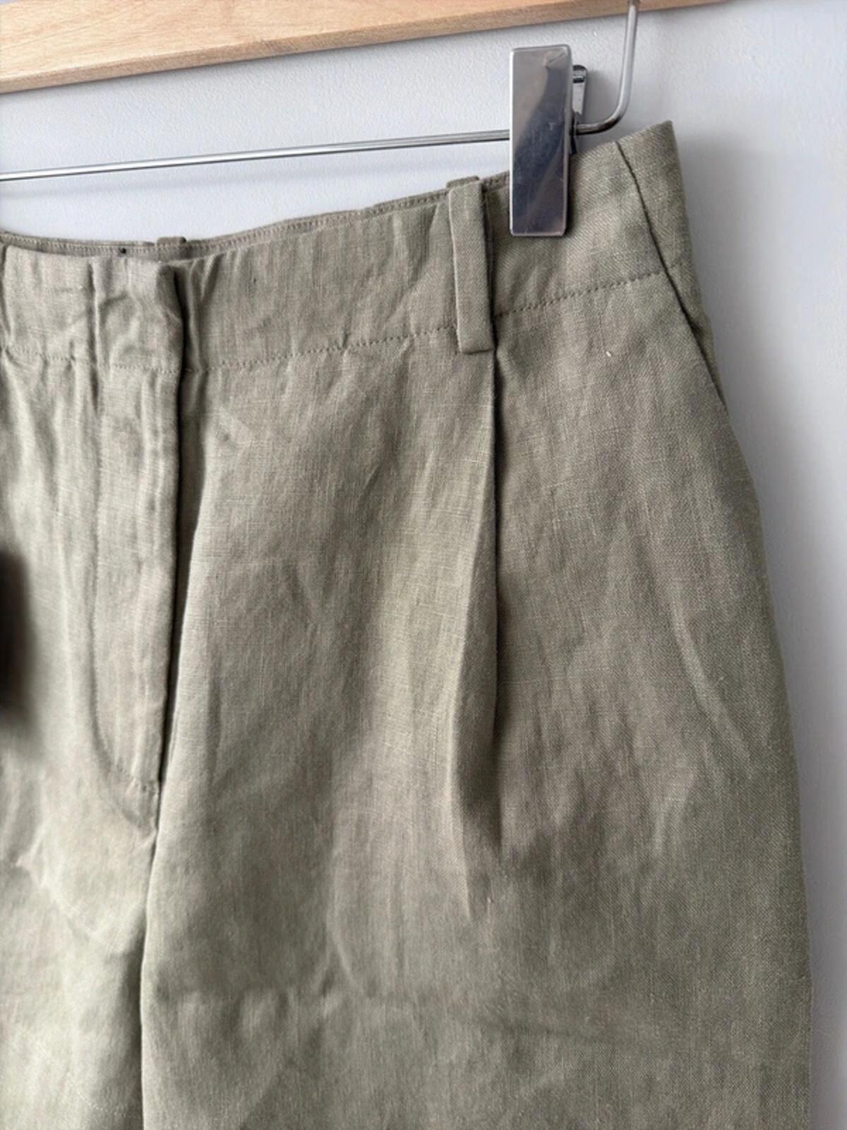 Women’s & Other Stories 100% Linen Shorts In Khaki - Uk6 - 3371