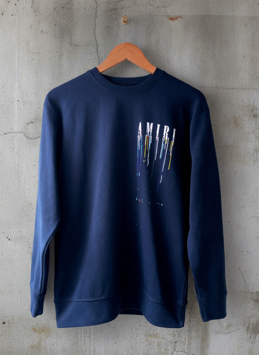 Men’s Amiri Long Sleeve Printed Crew Neck Sweatshirt Top In Navy - Small - 2721