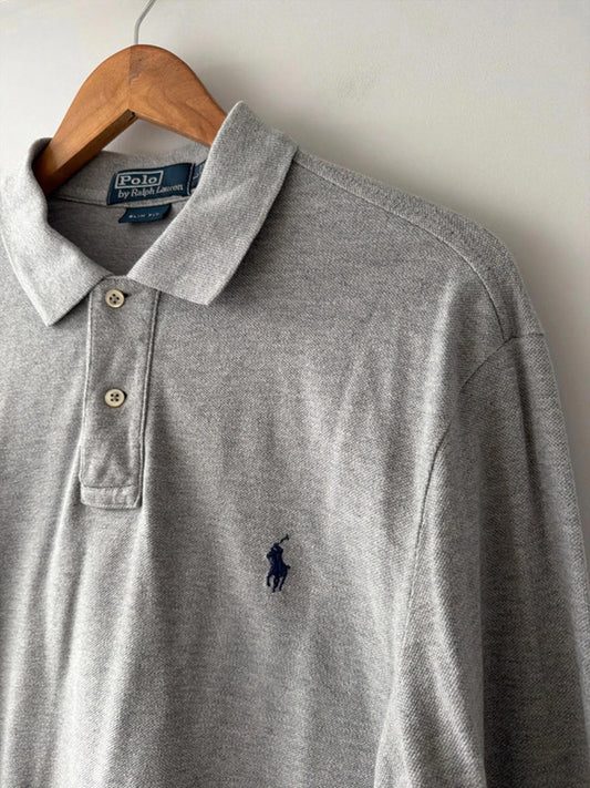 Men’s Ralph Lauren Slim Fit Long Sleeve Polo Top In Grey - Large - 2684