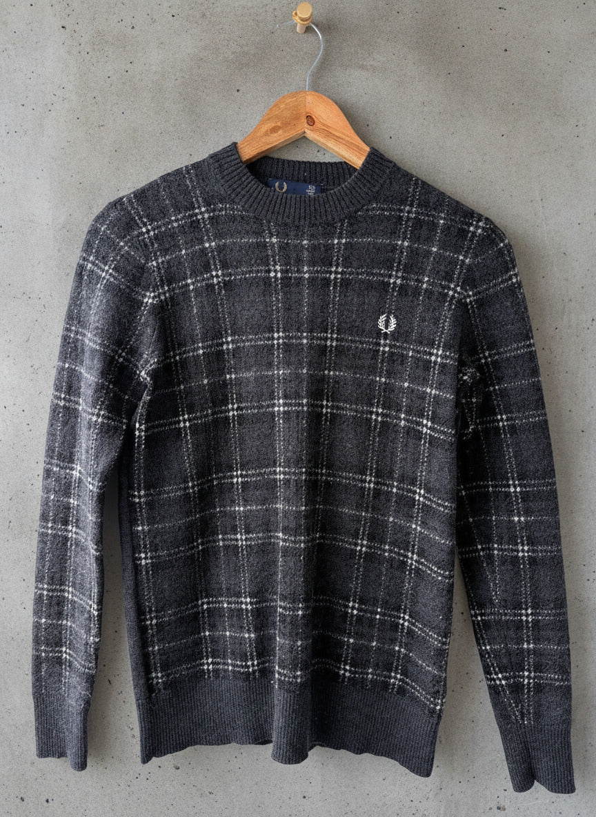 Women’s Fred Perry Merino Wool Checked Crew Neck Jumper In grey - Uk10 - 3727