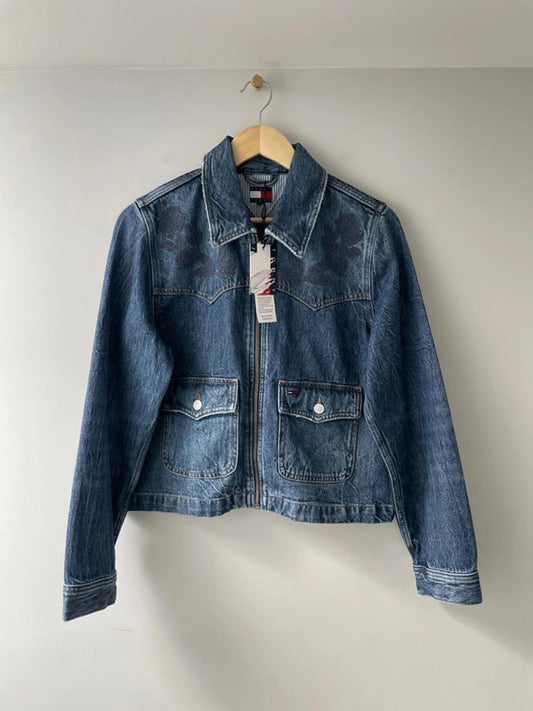 Women’s Tommy Hilfiger Floral Embroidered Denim Jacket In Navy - Small -2432