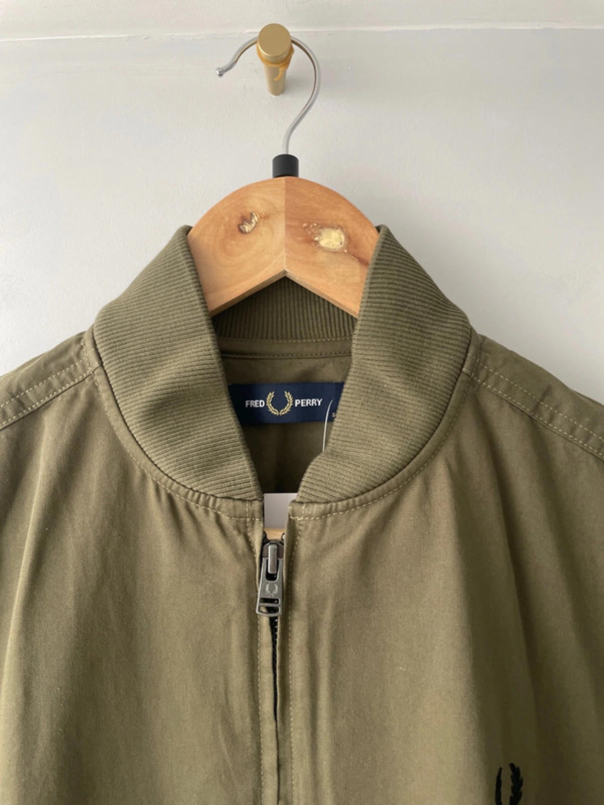 Men’s Fred Perry Zip Through Bomber Jacket Coat In Khaki - Small - 2057