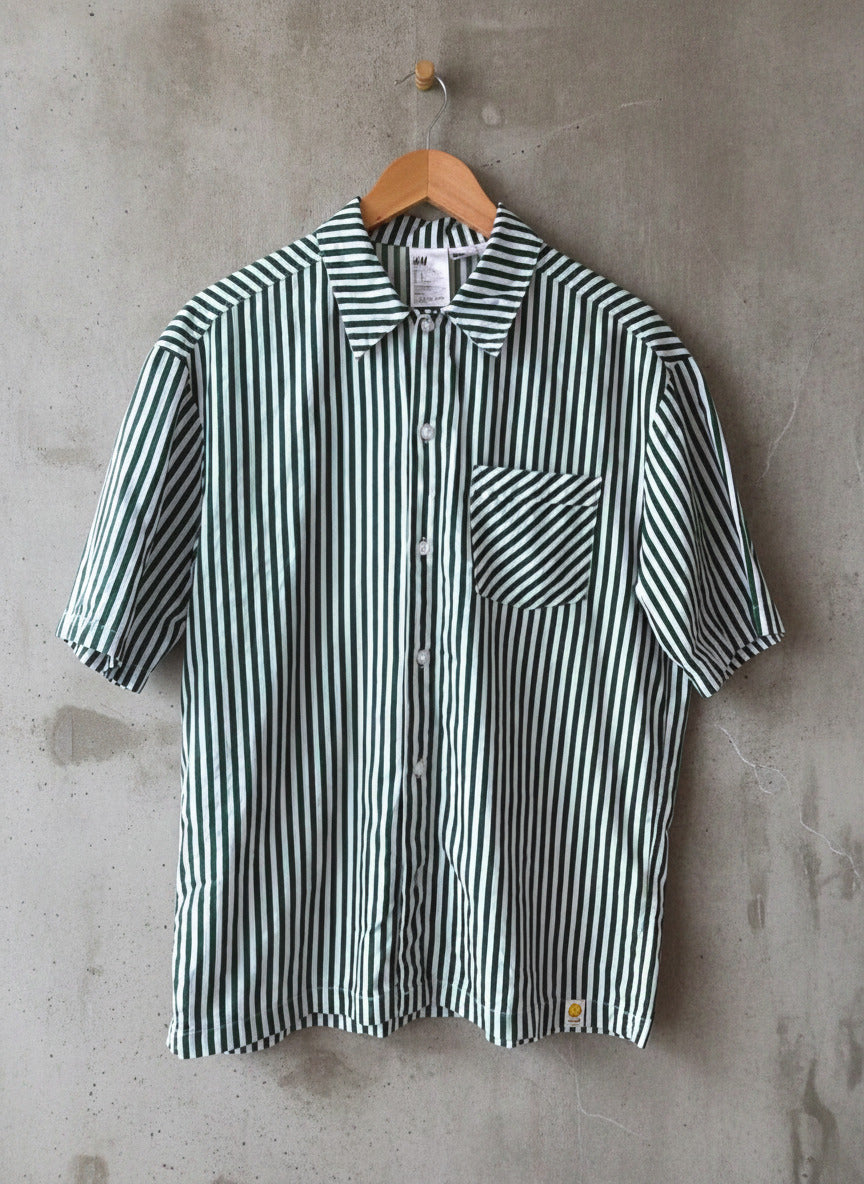 Men’s H&M X Smiley Colab Striped Short Sleeve Shirt in Green/White - Small -2935