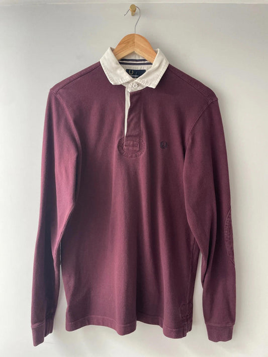 Men’s Fred Perry Long Sleeve Rugby Polo Top In Burgundy - Small - 2015