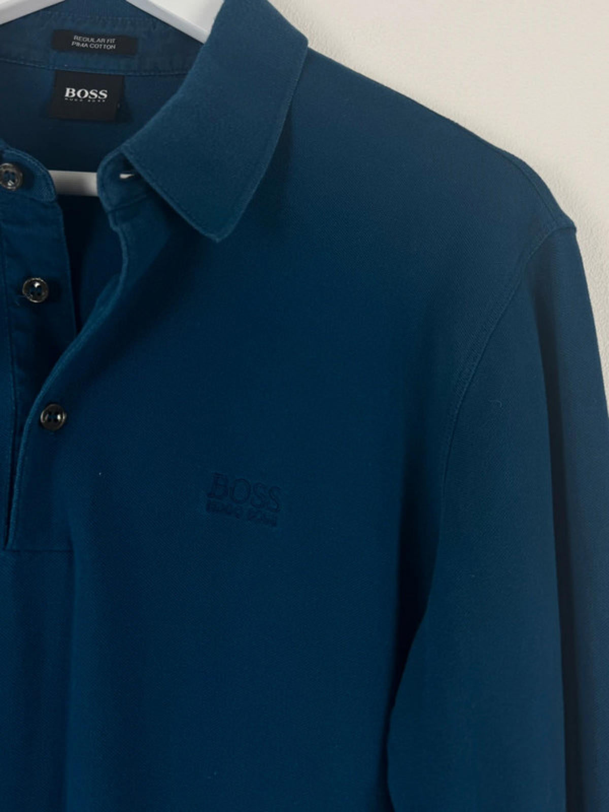 Men’s Hugo Boss Regular Fit Pima Cotton Long Sleeve Polo Shirt Top - Medium  -1442