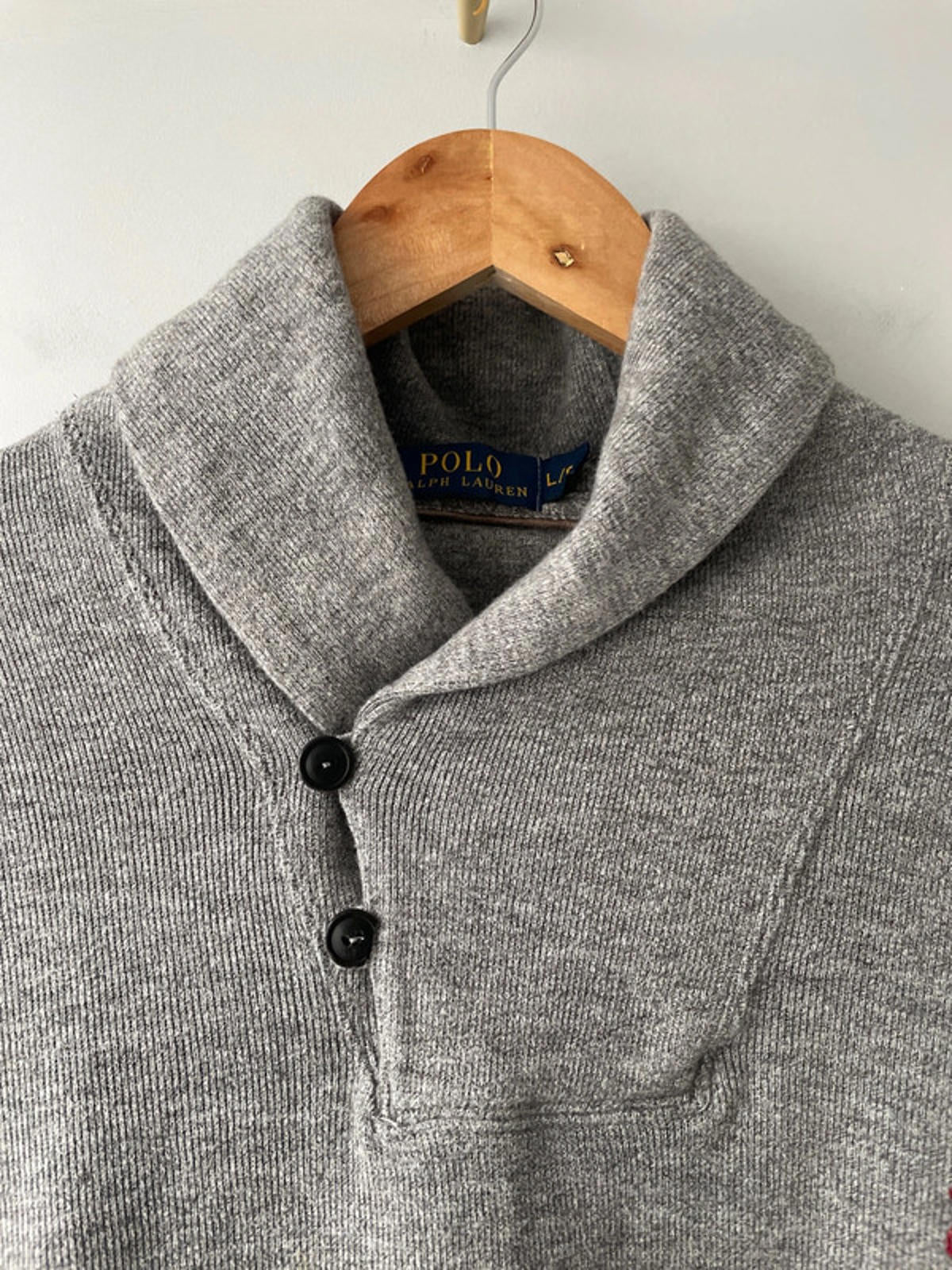 Men’s Ralph Lauren Shawl-Collared Jumper Top In Grey - Large - 2314