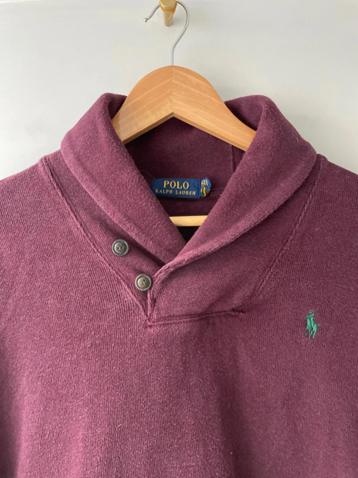 Men’s Ralph Lauren Shawl-Collared long Sleeve Jumper In Burgandy - XLarge - 2279