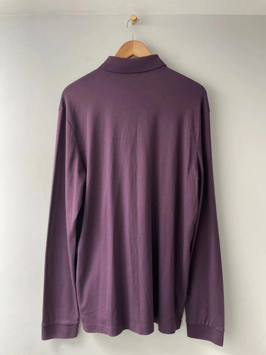 Men’s Hugo Boss Premium Pima Cotton Long Sleeve Polo Top in Purple - XLarge - 2404