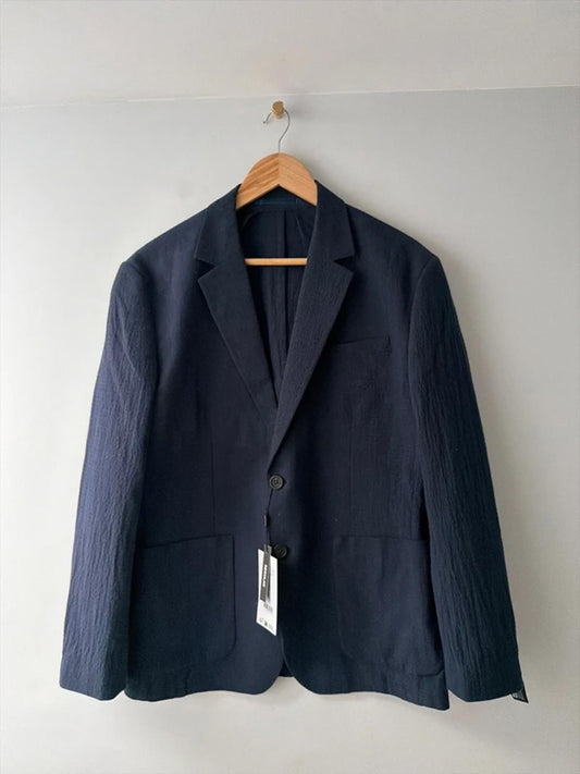 Men’s Jack & Jones Premium Linen Seersucker Blazer In Navy - Medium - 3282