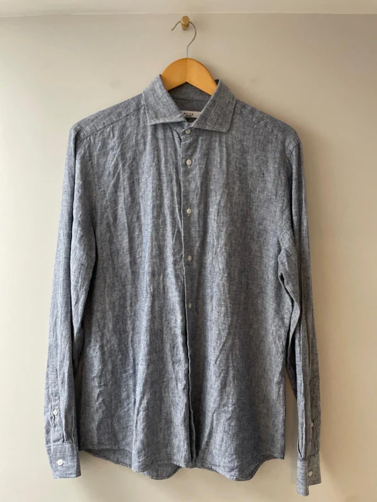 Men’s Reiss 100% Slub Linen Long Sleeve Shirt in Blue - Large - 2928