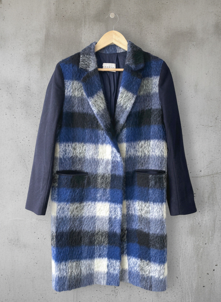 Women’s Sandro Paris Premium Mohair Check Coat Jacket In Navy - UK12 - 2371
