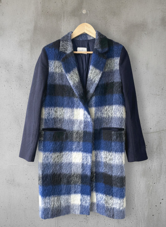 Women’s Sandro Paris Premium Mohair Check Coat Jacket In Navy - UK12 - 2371