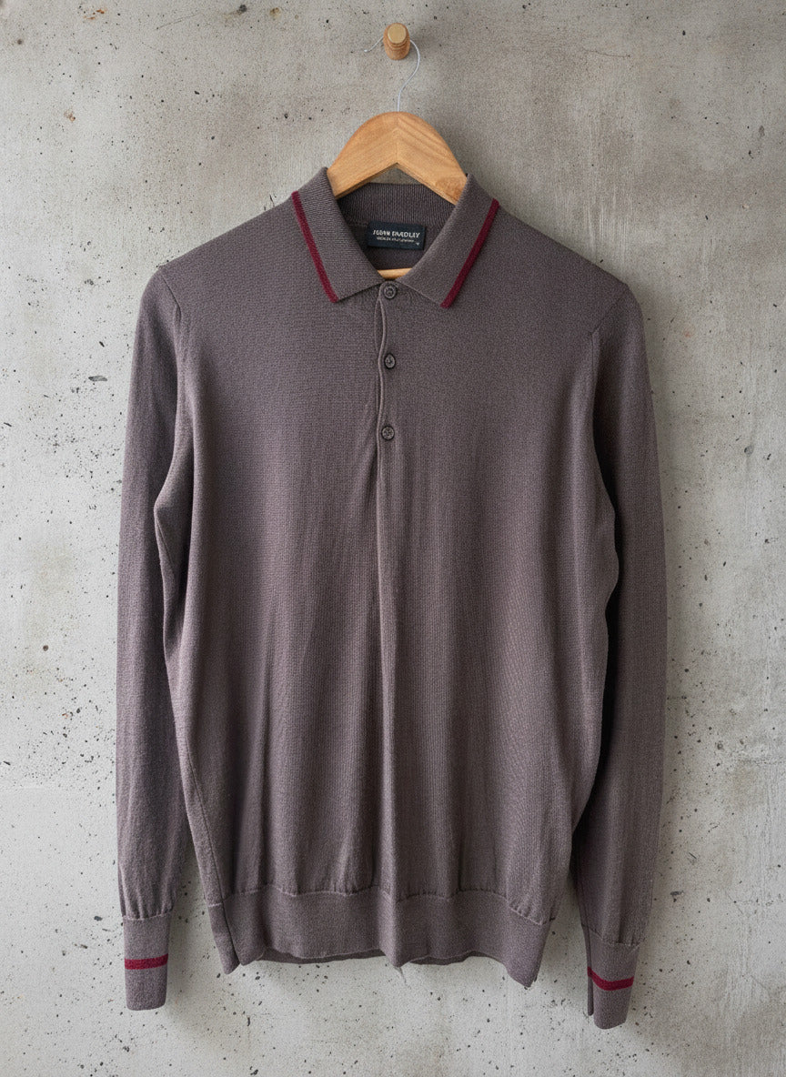 Men’s John Smedley 100% Merino Wool Knitted Polo Top In Purple - Medium - 3810
