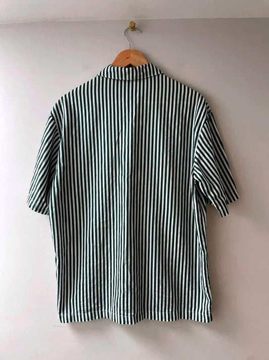 Men’s H&M X Smiley Colab Striped Short Sleeve Shirt in Green/White - Small -2935