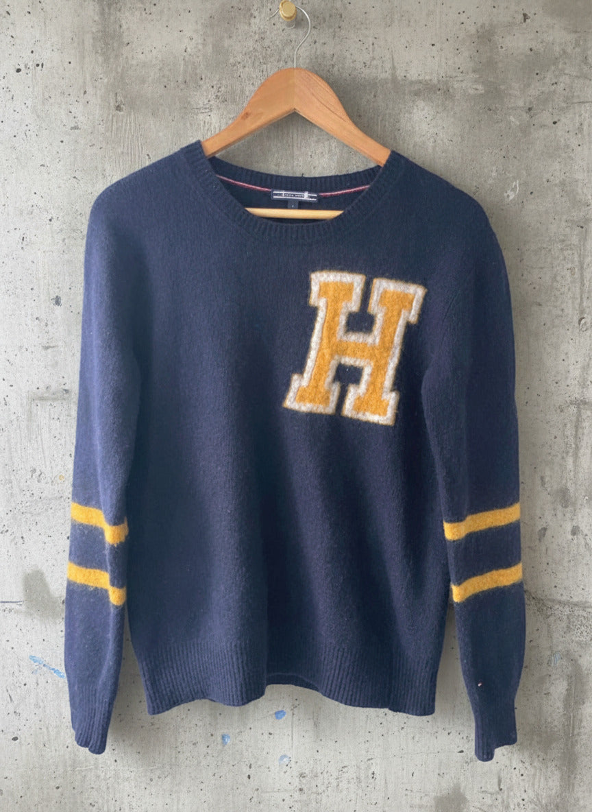 Mens Tommy Hilfiger Premium Wool Jumper In Navy/Yellow - Small - 2621
