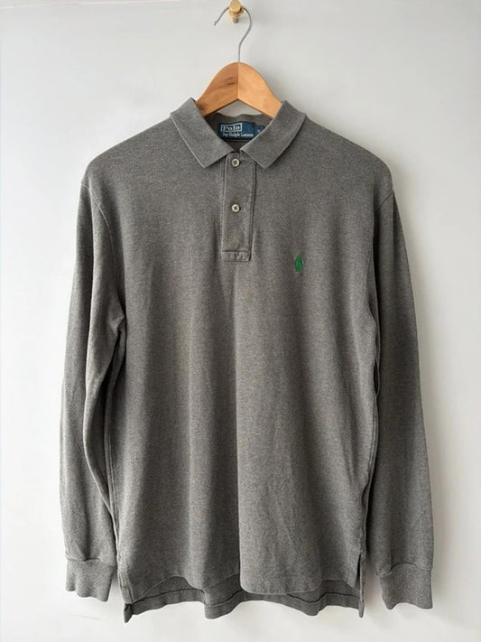 Men’s Ralph Lauren Premium Long Sleeve Polo Top In Grey - Small - 3309