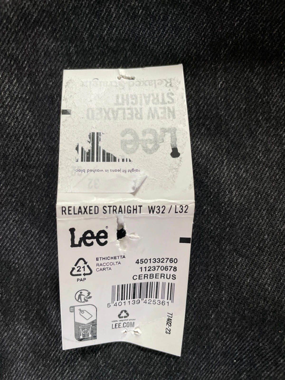 Mens Lee Relaxed Straight Fit Jeans In Black - W32/L32 - 2344