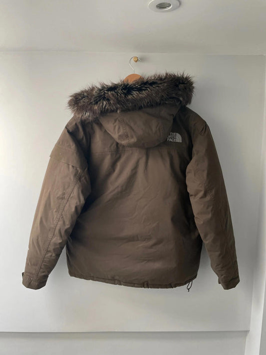 Men’s The North Face HyVent Goose Down Lined Faux Fur Trim Jacket In Brown - Large - 2398