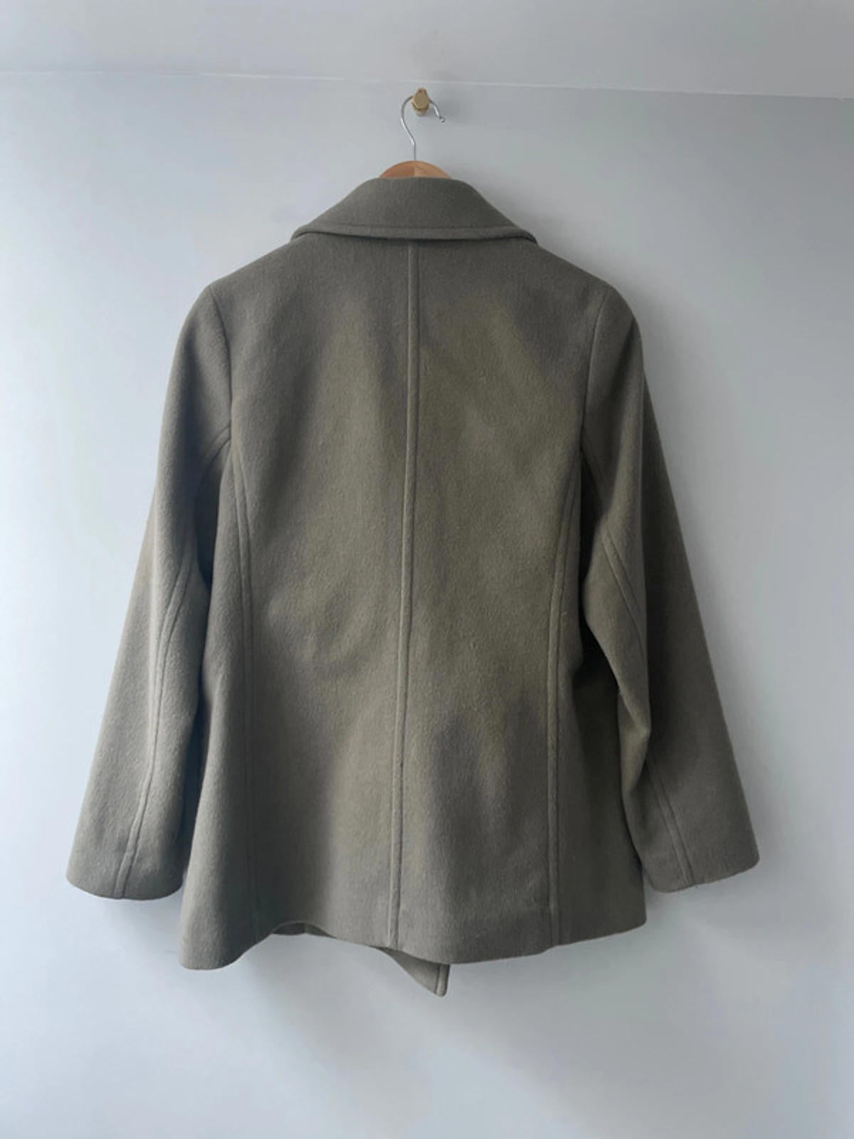 Women’s Uniqlo Double Breasted Wool Jacket Peacoat In Light Khaki - Small - 2566