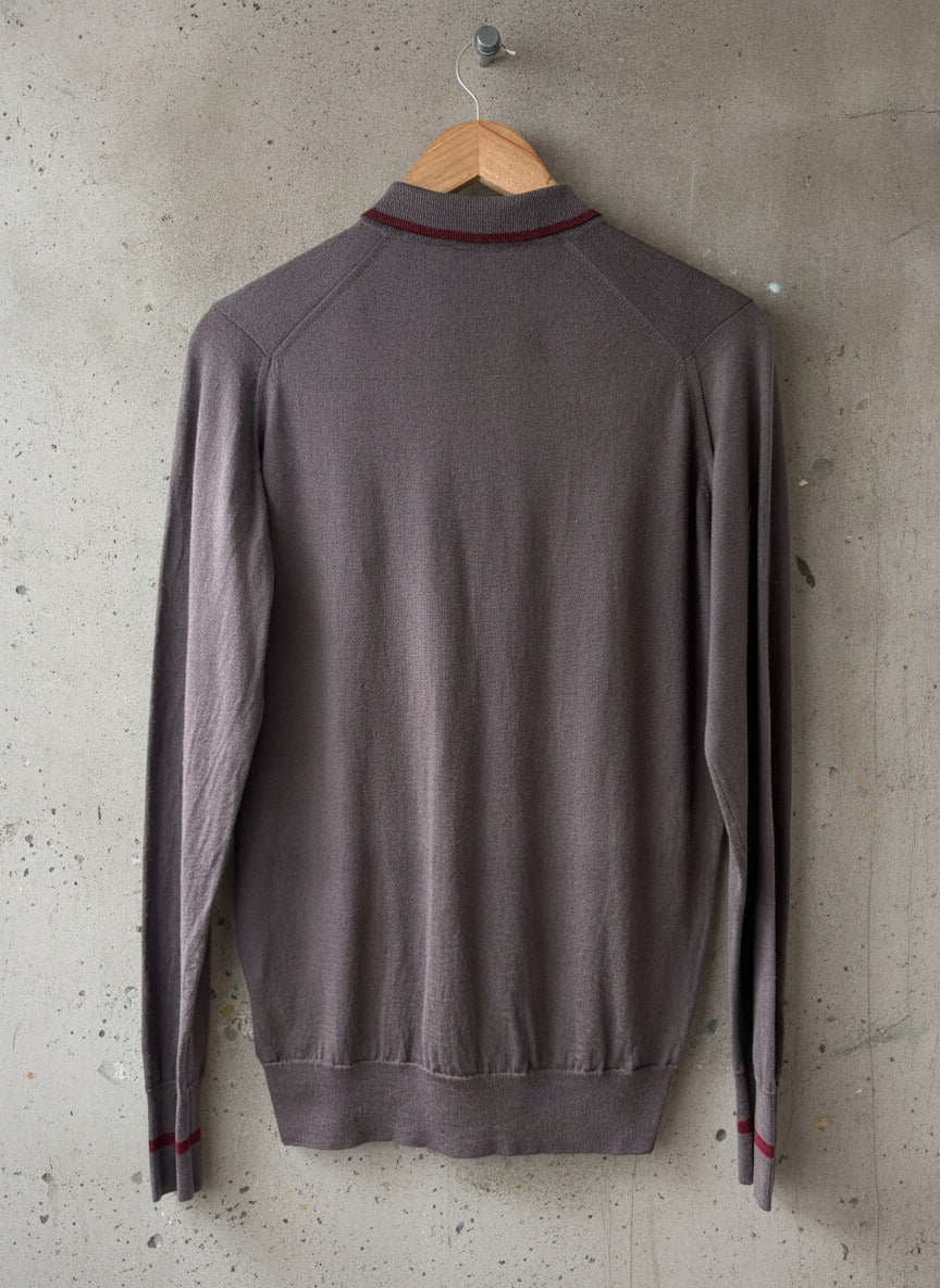 Men’s John Smedley 100% Merino Wool Knitted Polo Top In Purple - Medium - 3810