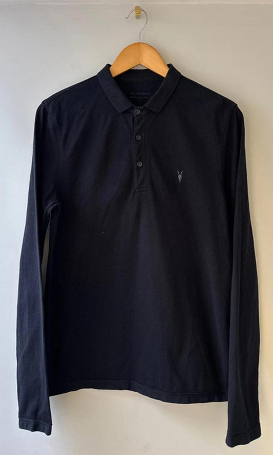 Men’s Allsaints Long Sleeve Polo Top In Black - Medium - 0222