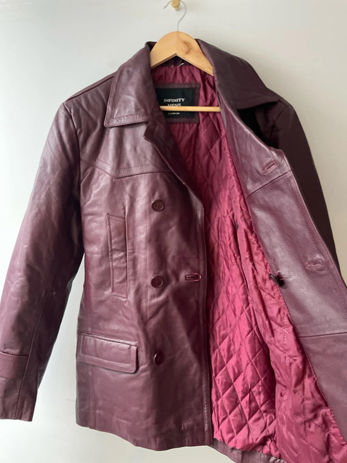 Men’s Infinity Premium Leather Peacoat Jacket In Burgundy - Medium - 2498