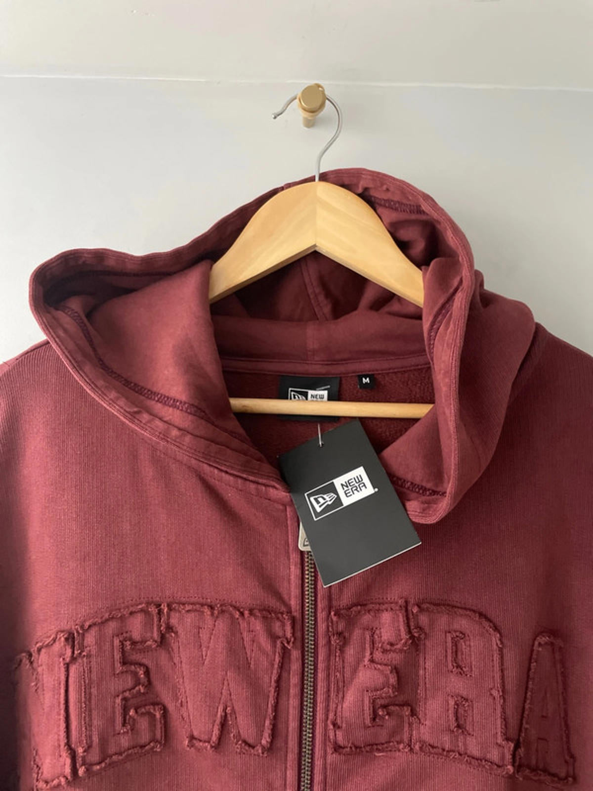 Men’s New Era Oversized Full Zip Hoodie in Washed Burgandy - Medium - 2434
