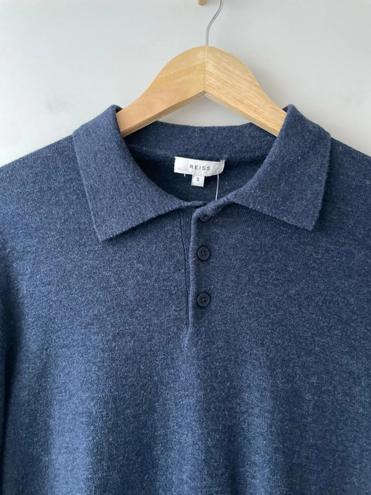 Men’s Reiss Premium Wool Long Sleeve Knitted Polo Top In Navy - Small - 2536