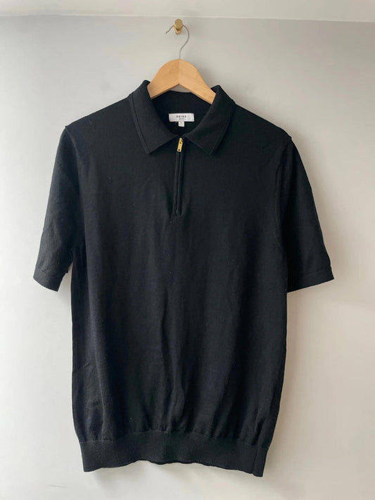Men’s Reiss Premium Wool Knitted Polo Top In Black - Large - 2880