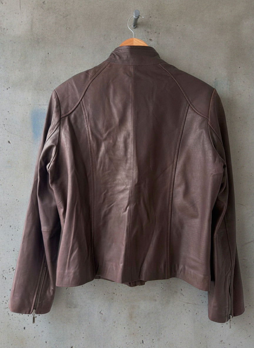 Women’s Hidepark Premium Leather Jacket with Zip Details In Brown - XLarge -