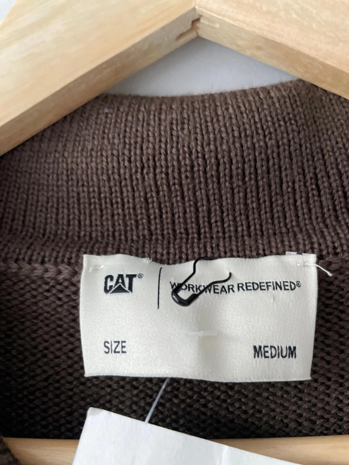 Men’s CAT WWR 1/4 Zip Long Sleeve Polo Top In Brown - Medium - 2480