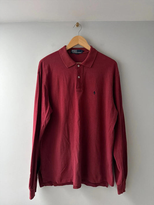 Men’s Ralph Lauren Premium Long Sleeve Polo Top In Burgundy - Large - 2690