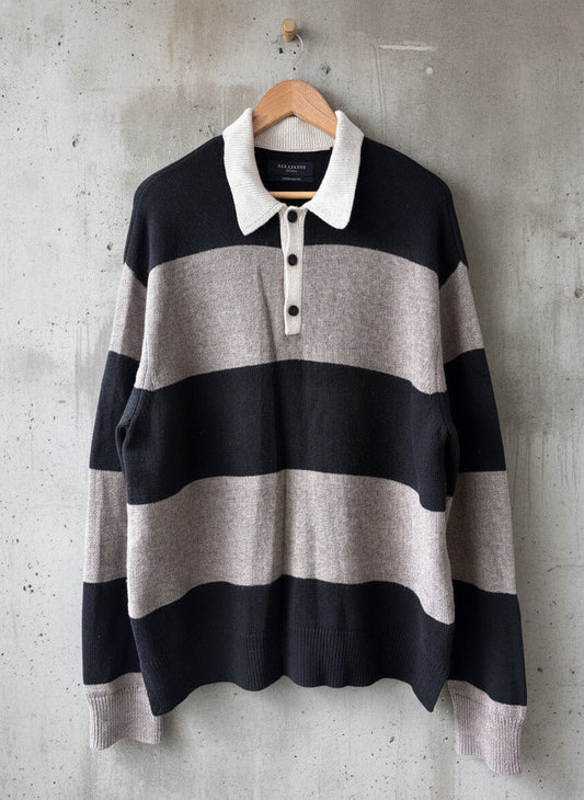 Men’s Allsaints Jax Wool Oversized Fit Knitted Rugby Polo Top - XLarge - 3800
