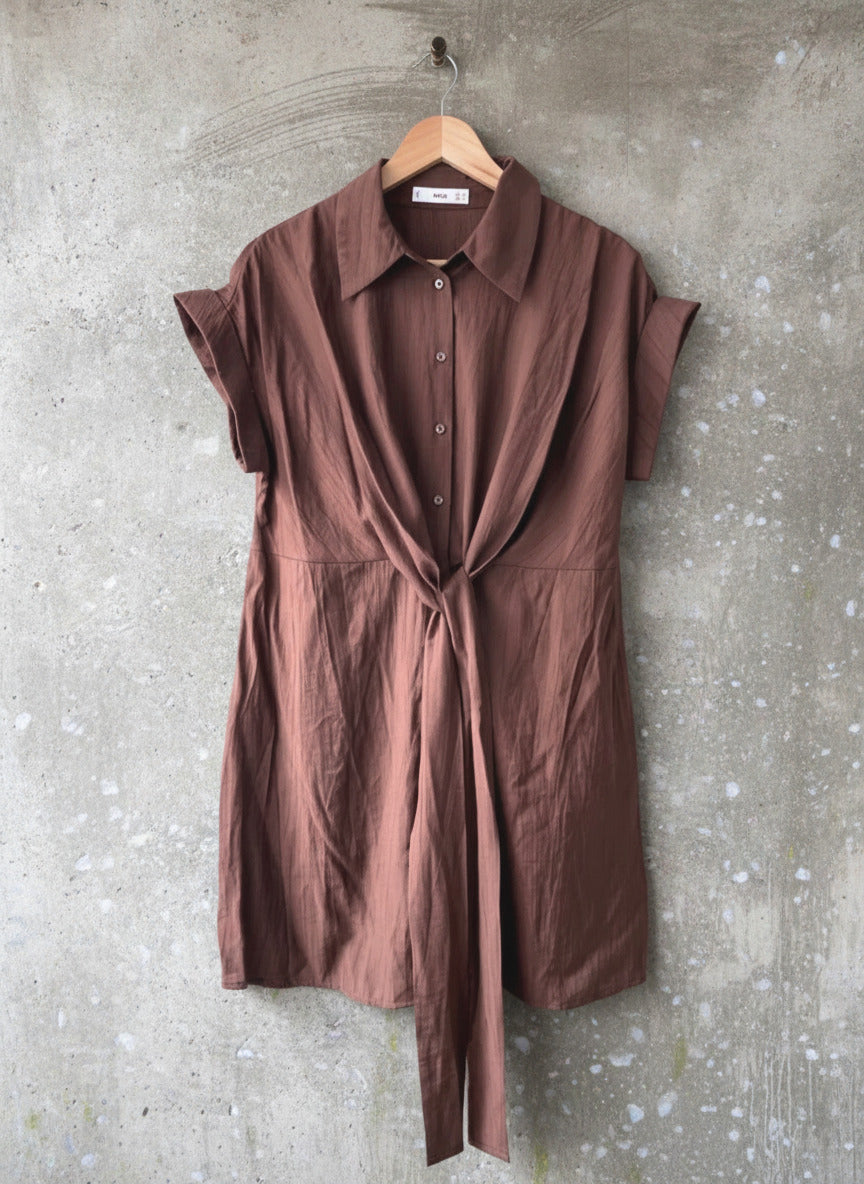 Women’s Mango Tied Front Detail A Line Dress In Brown - XSmall - 3069