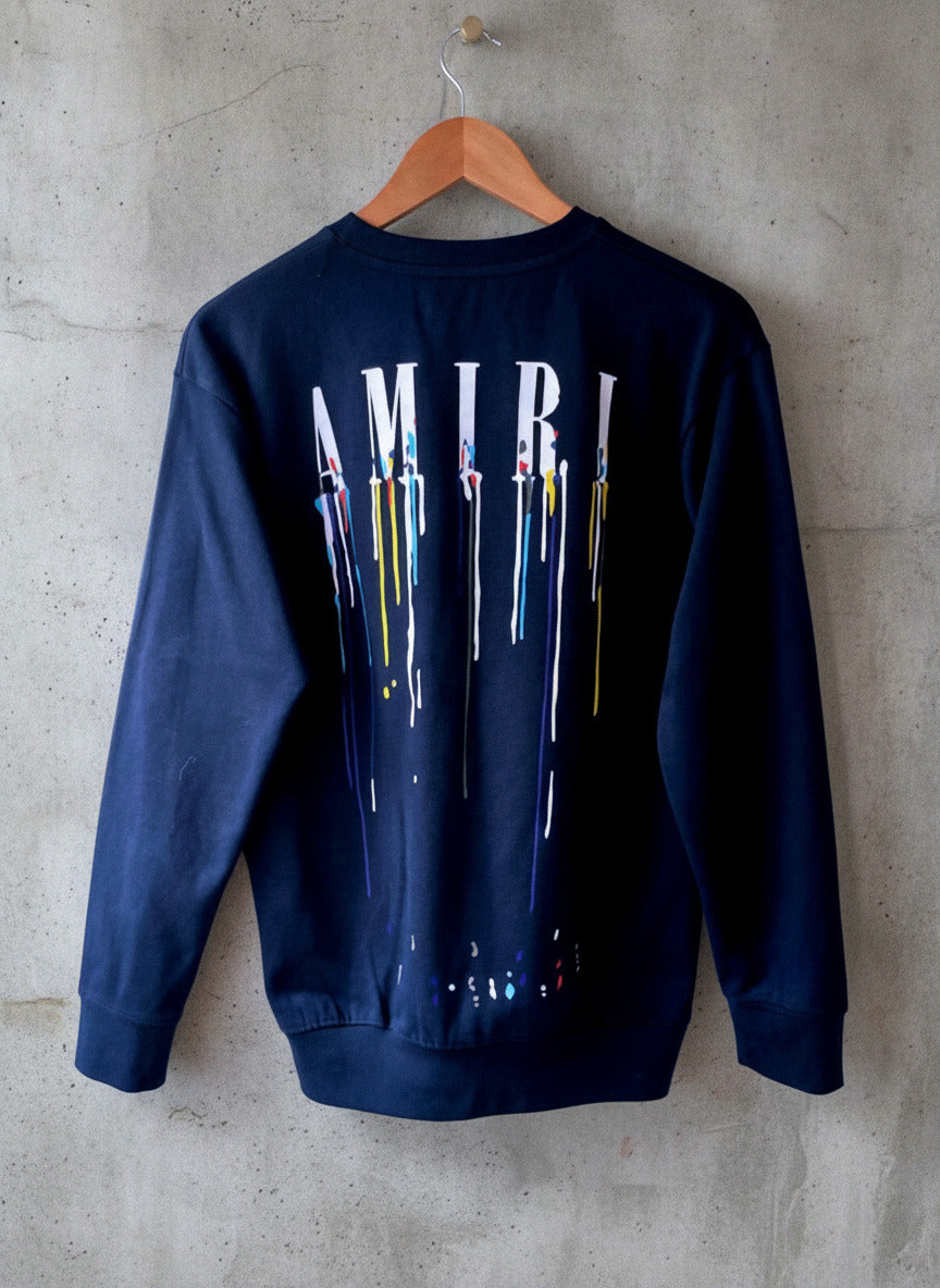 Men’s Amiri Long Sleeve Printed Crew Neck Sweatshirt Top In Navy - Small - 2721