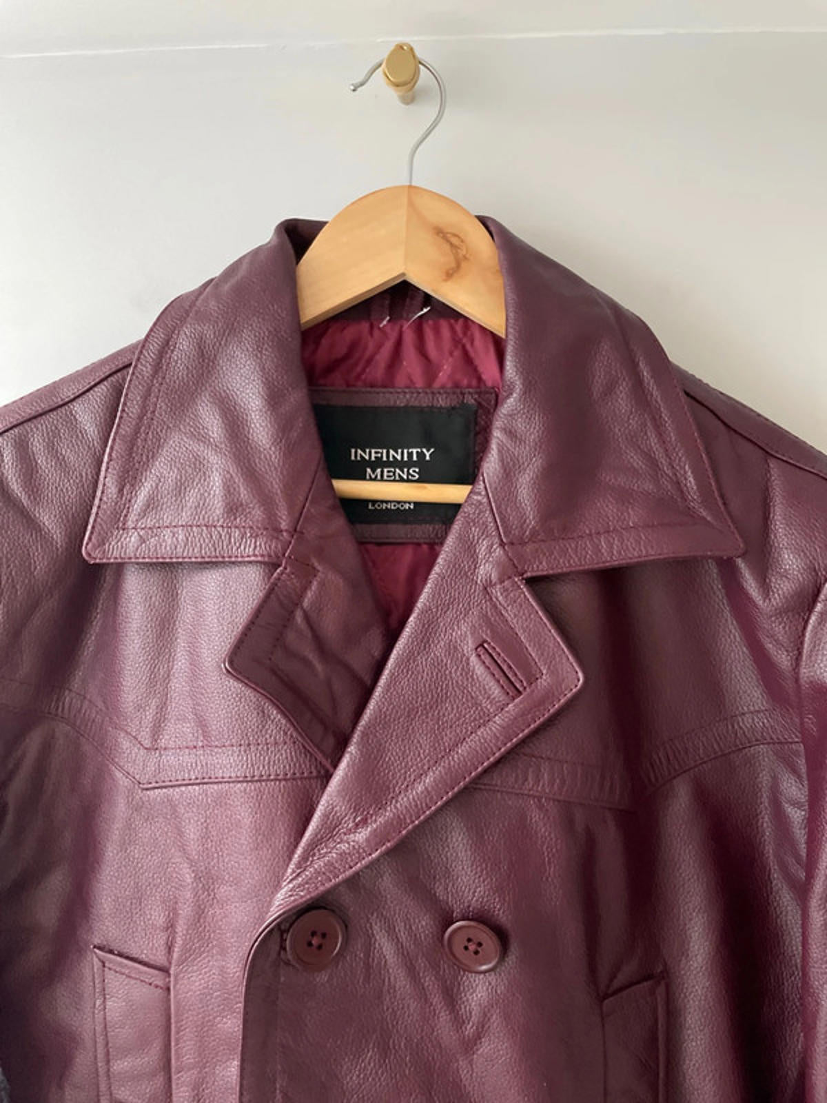 Men’s Infinity Premium Leather Peacoat Jacket In Burgundy - Medium - 2498