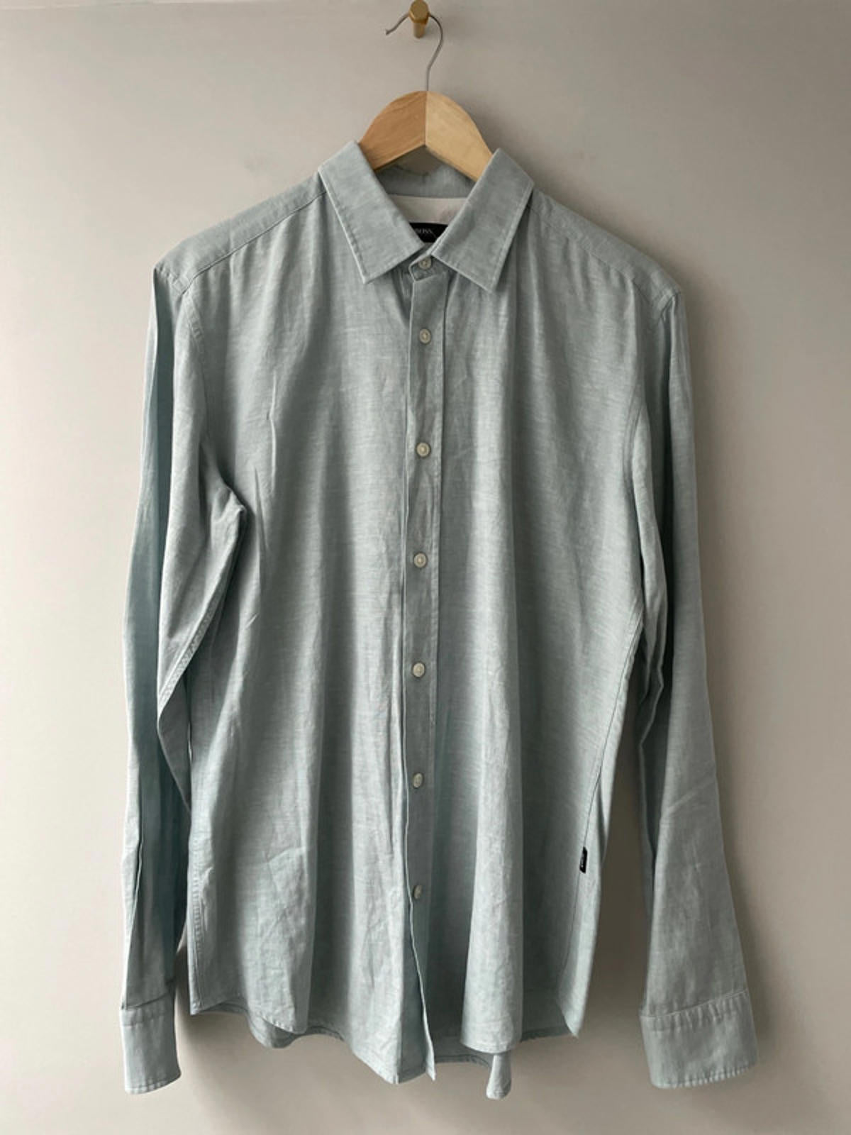Men’s Hugo Boss Linen Long Sleeve Slim Fit Shirt in Light Blue - Medium - 2290