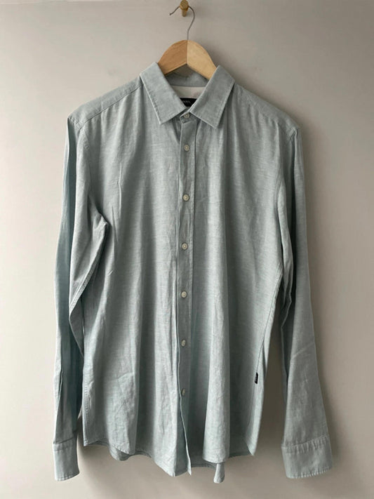 Men’s Hugo Boss Linen Long Sleeve Slim Fit Shirt in Light Blue - Medium - 2290