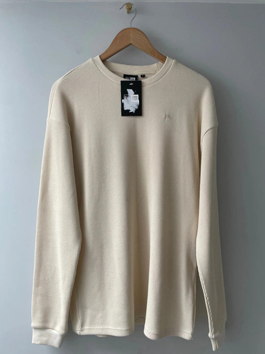 Men’s New Era Waffle Knit Crew Neck Long Sleeve Jumper in Cream - Small - 2335
