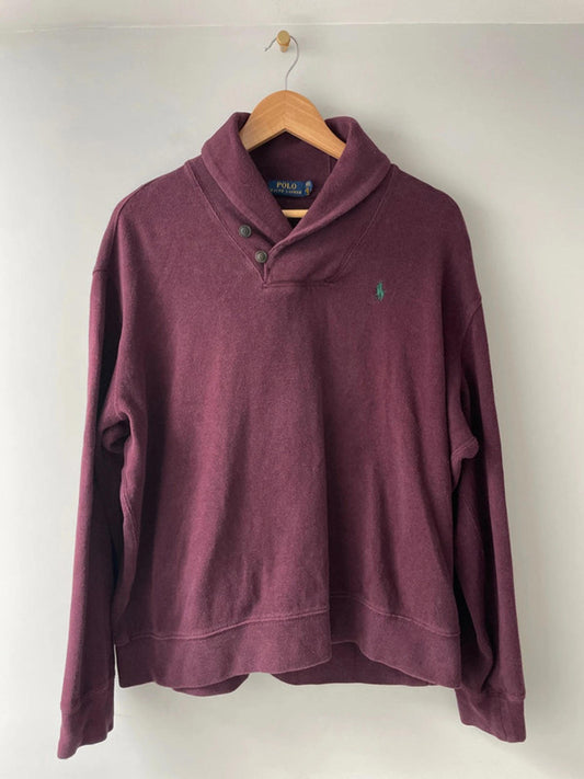Men’s Ralph Lauren Shawl-Collared long Sleeve Jumper In Burgandy - XLarge - 2279