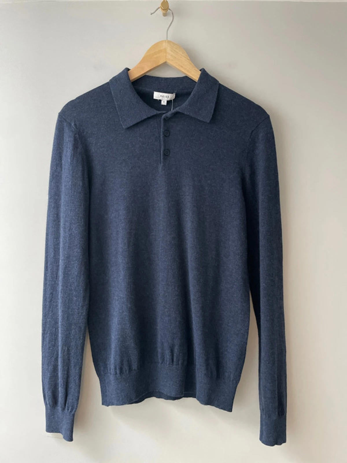 Men’s Reiss Premium Wool Long Sleeve Knitted Polo Top In Navy - Small - 2536